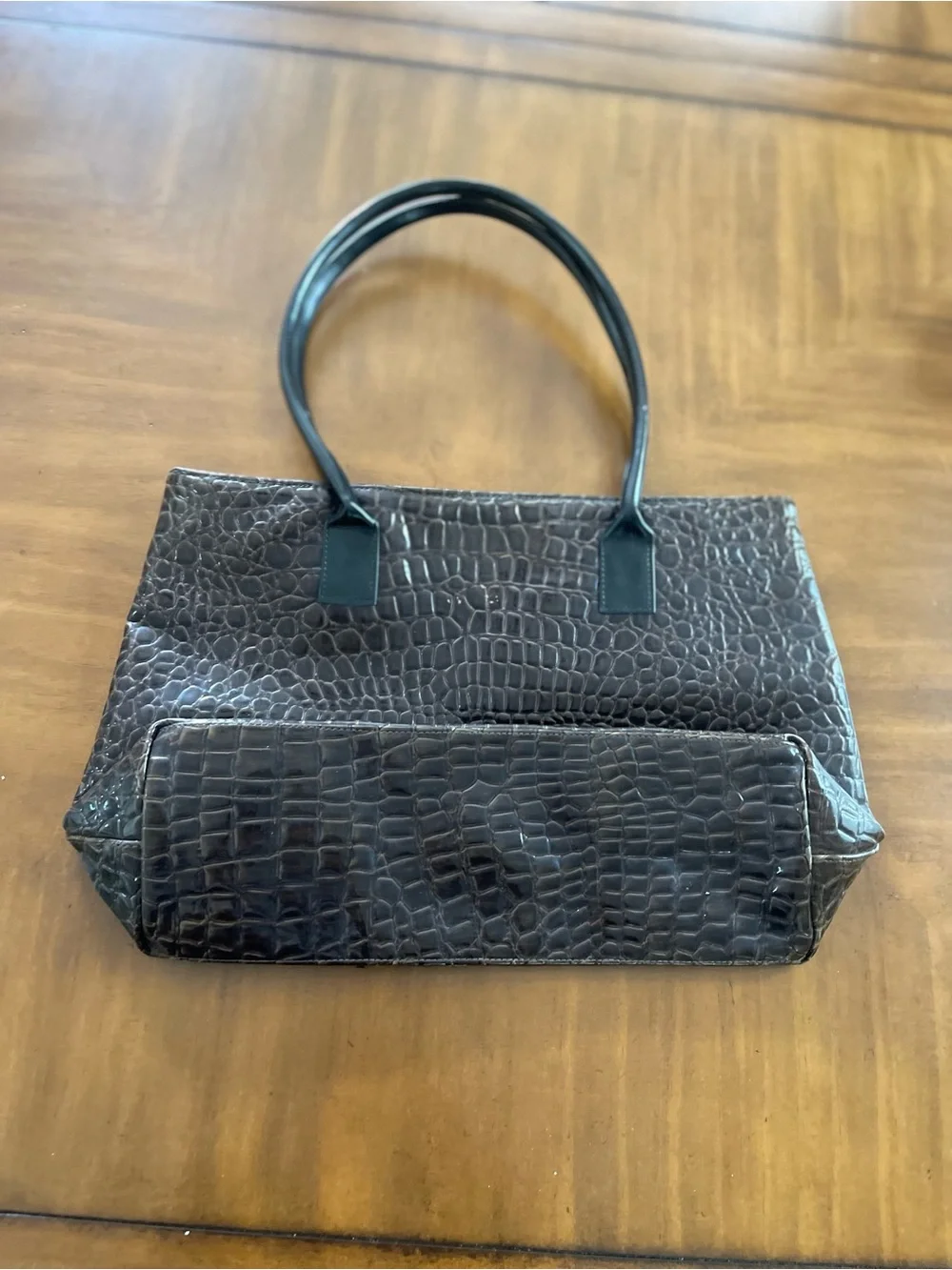 Women's Dark Brown Croc-Embossed Tote Bag
